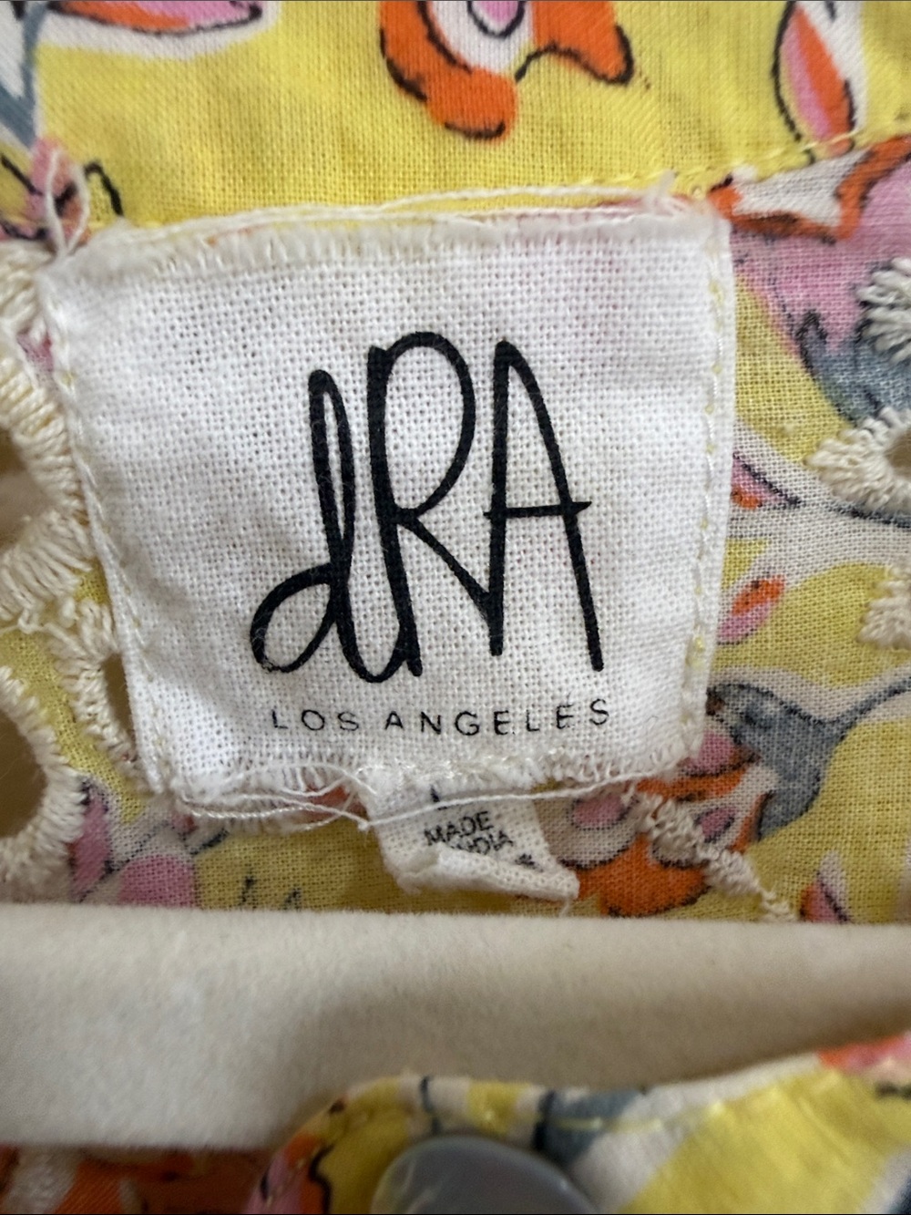 Anthropologie x dRA Yara Eyelet Dress Yellow Lined Floral Boho Prairie Size L - Picture 2 of 9